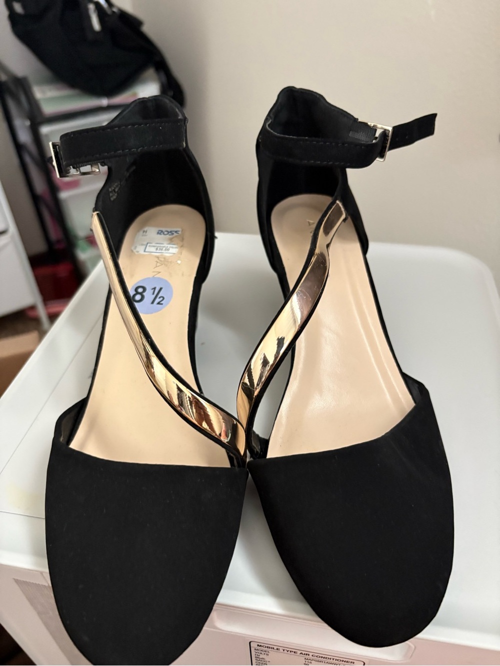 Women’s Black Ankle-Strap Sandals with Gold Accent